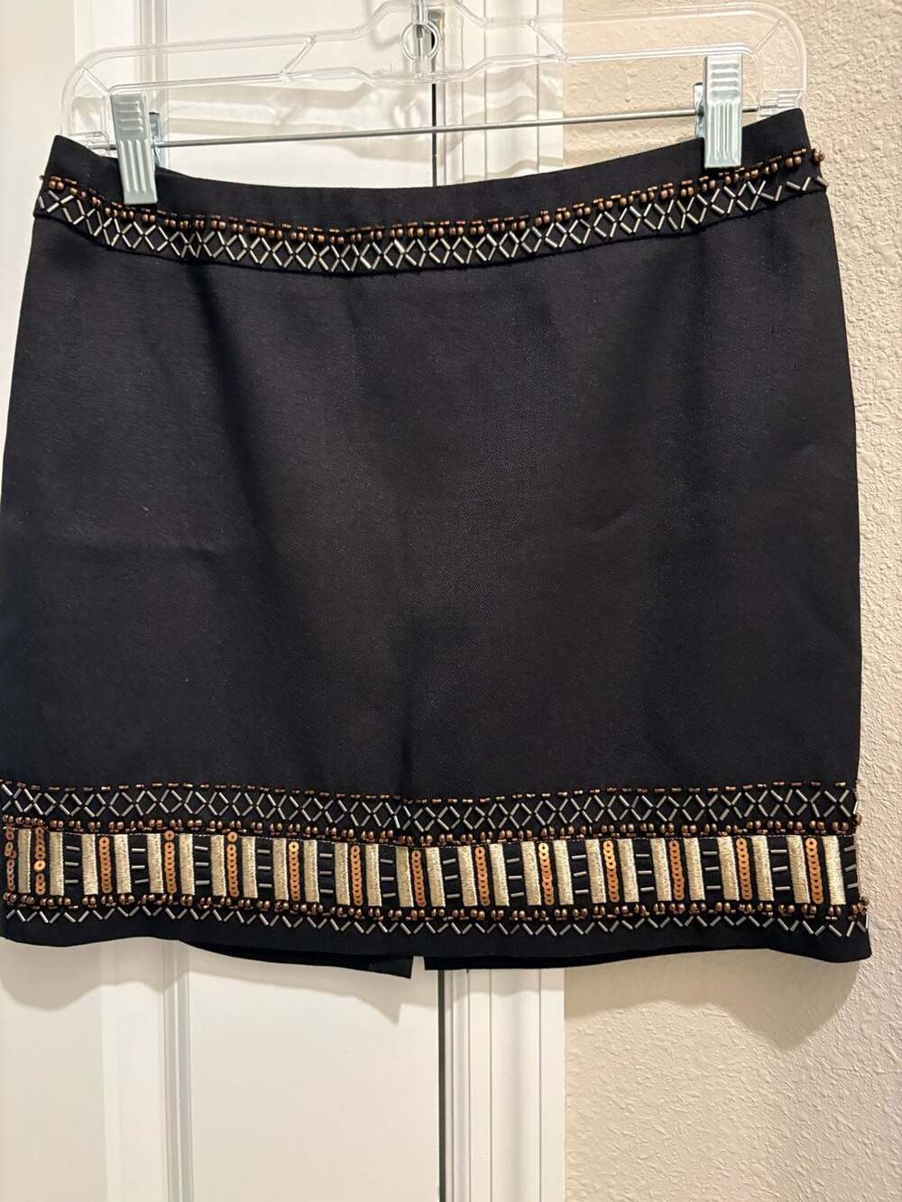 Esley Black Embellished Sequin & Bead Trim Mini Skirt Style 9185S